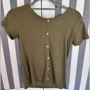 Olive Green Ribbed Short Sleeve
